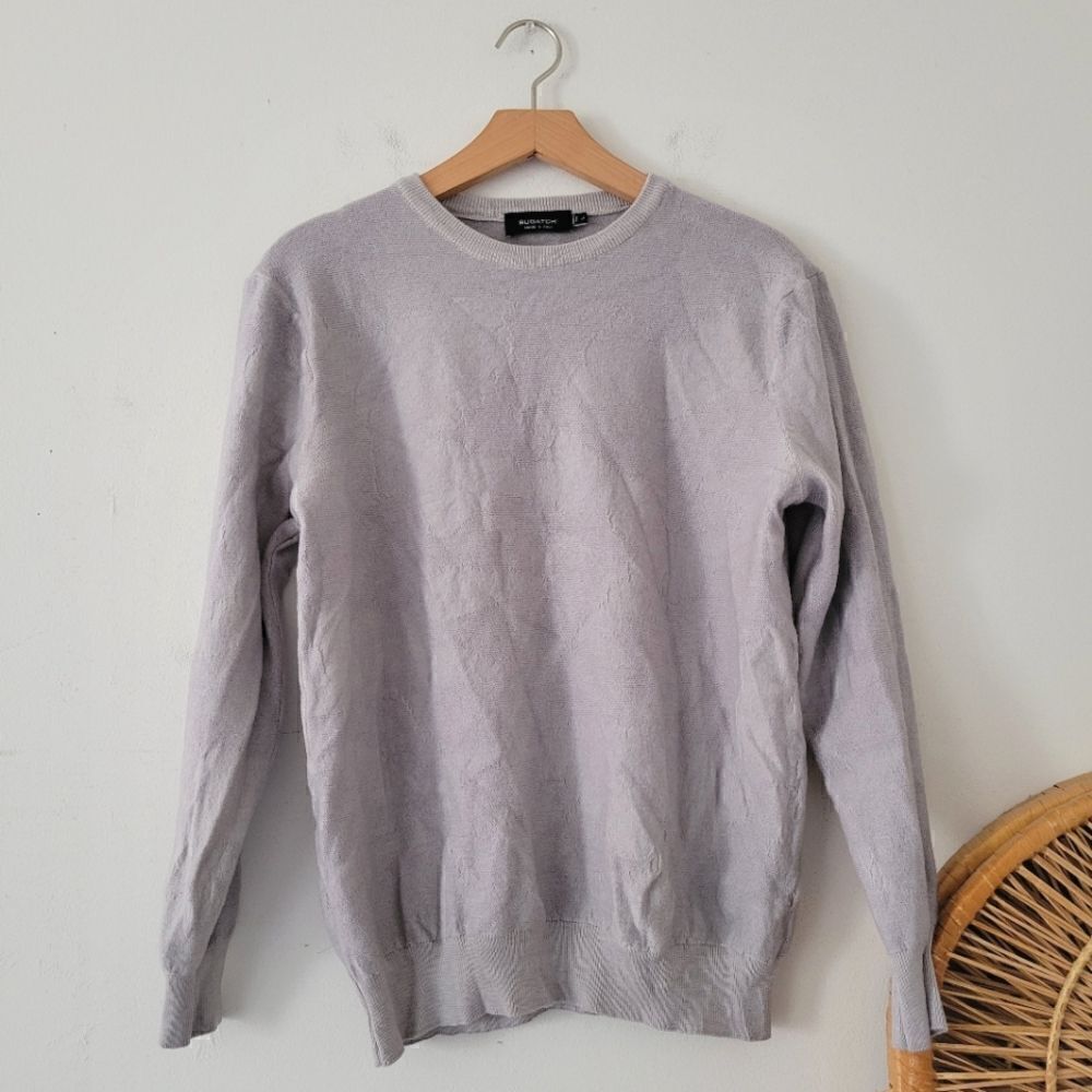 Bugatchi 100% Extrafine Merino Wool Knit Sweater Light Gray Large